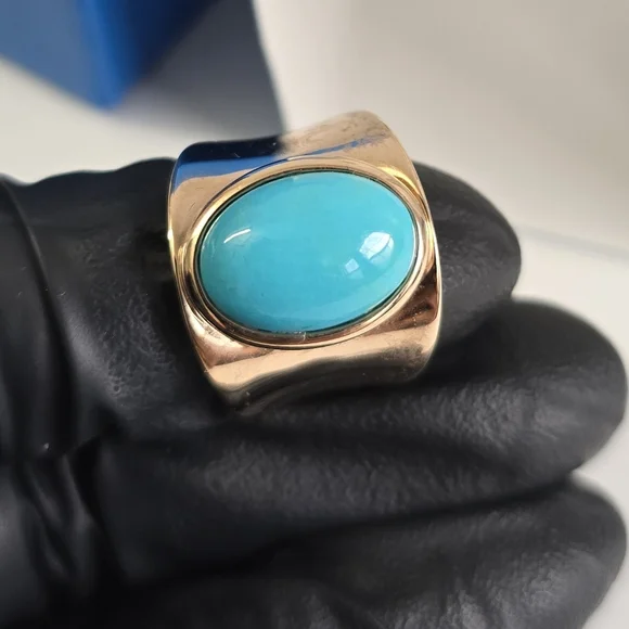 Rare Sterling Silver 925 TURQUOISE EGG RING - Picture 1 of 8